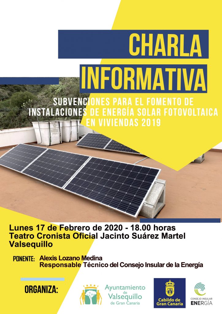 cartel charla subvenciones instalación placas fotovoltaica