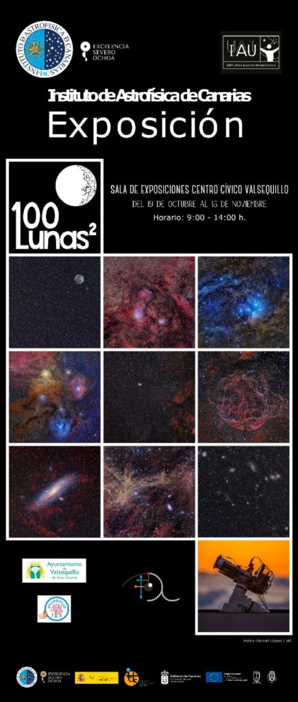 cartel de la exposición de 100 lunas cuadradas con parte de las imágenes